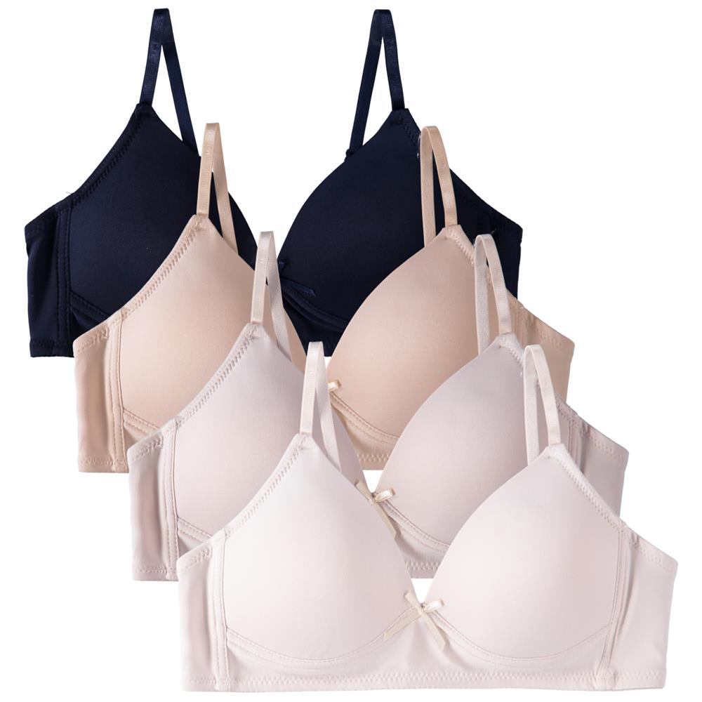 Cyndeelee Girls 7-16 Wireless Molded Padded Bras with Adjustable Straps, 4-Pack