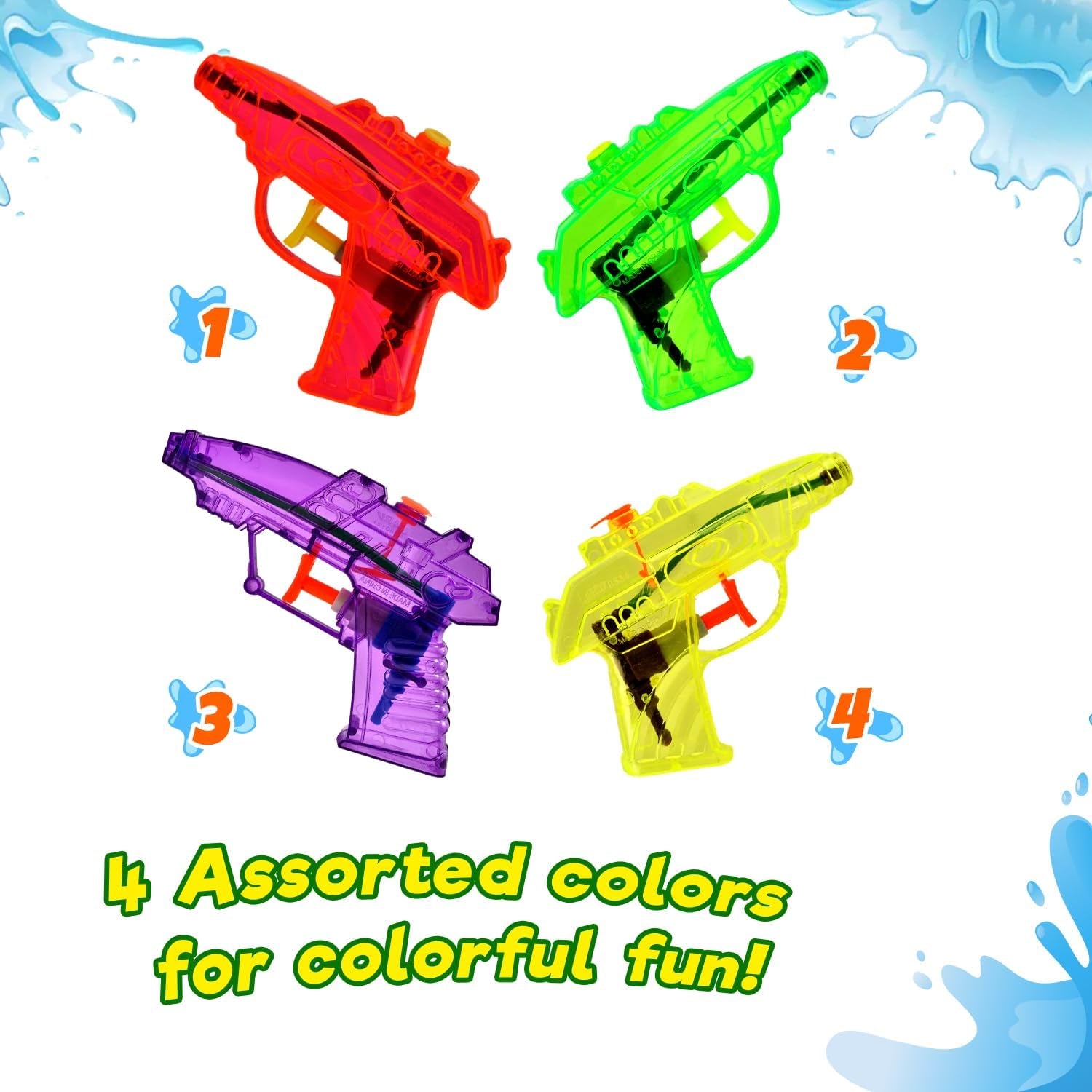 Ja-Ru Mini Water Gun Toy 1 Pack (4 Guns) Bulk Water Squirt Soaker Guns for Kids & Adults