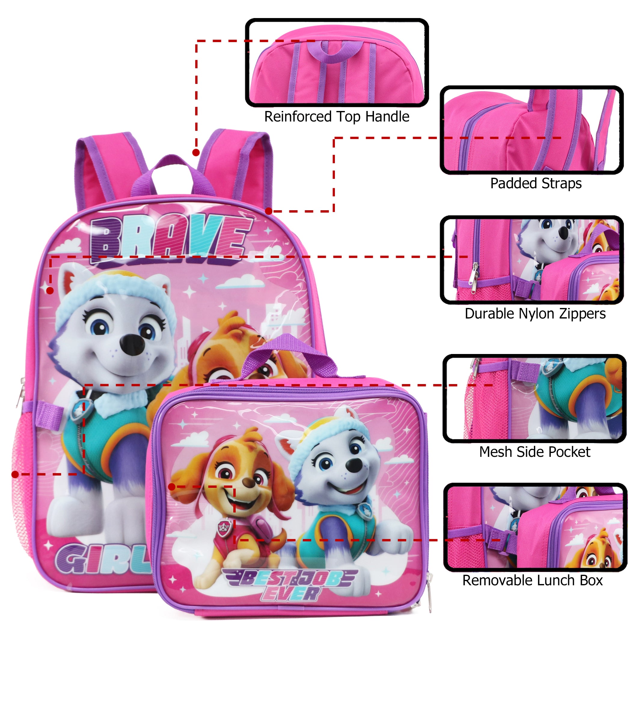 Nickelodeon Paw Patrol 16' Full Size Backpack Lunchbox Set Bookbag School Set