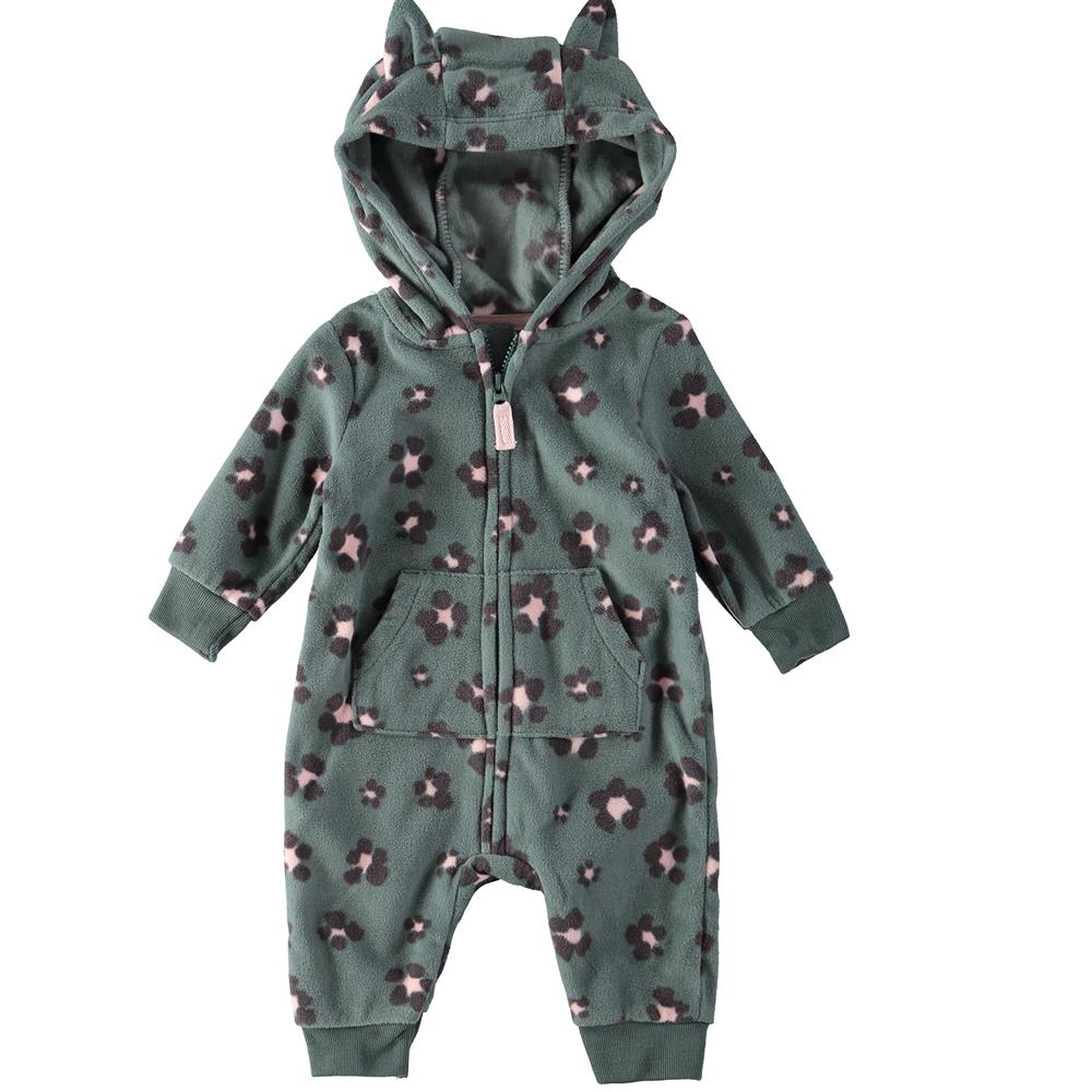 Carters Girls 0-9 Months Baby Leopard Hooded Fleece Jumpsuit