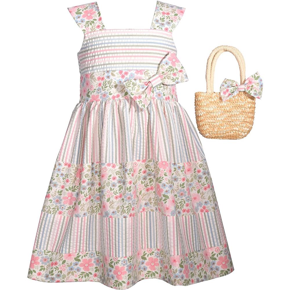 Bonnie Jean Girls 2T-4T Floral Stripe Dress and Basket Purse