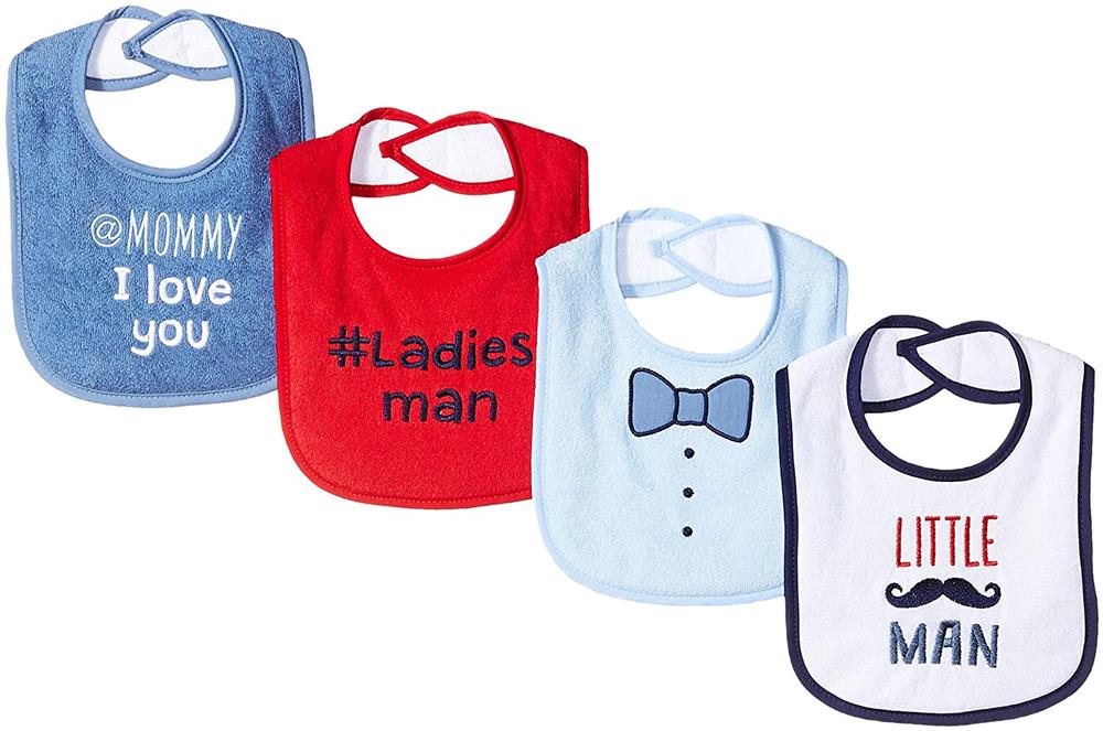 Luvable Friends Baby Cotton Drooler Bibs with Fiber Filling, Little Man