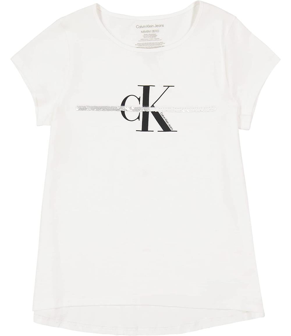 Calvin Klein Girls 7-16 Sequin Stripe Logo T-Shirt