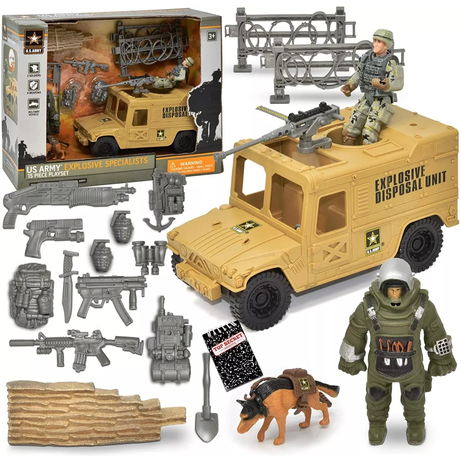 U.S. Army Explosive Specialists Military Toy 15 Piece Playset,  3+ Years