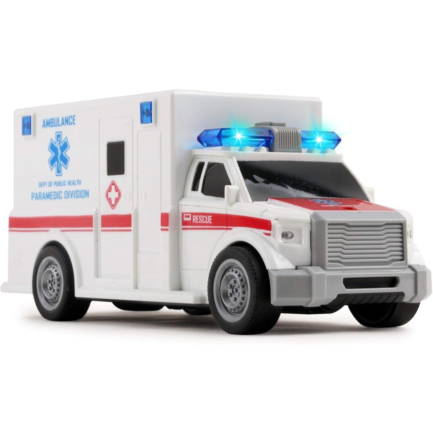 Mega Machines Rescue Ambulance Friction Powered 1:20 Scale Toy Car with Lights and Sounds Durable Kids Medical Transport Emergency Vehicle