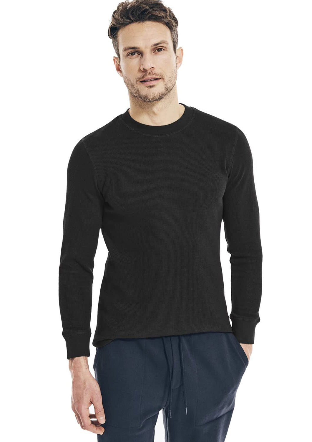 Nautica Mens Waffle Thermal Crew Neck Long Sleeve Top