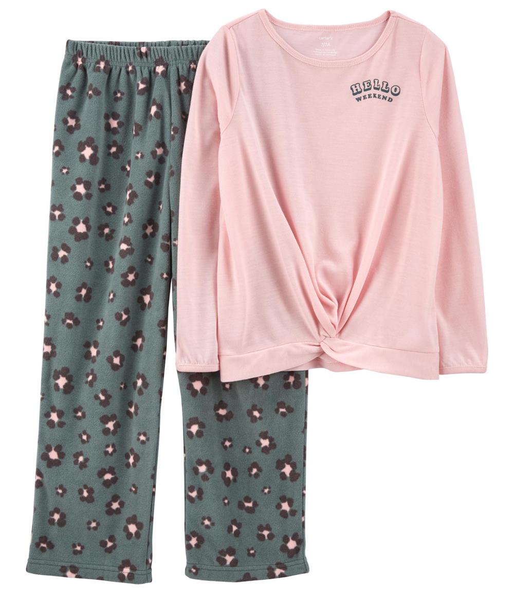 Carters Girls 4-16 2-Piece Leopard Loose Fit Poly & Fleece PJs