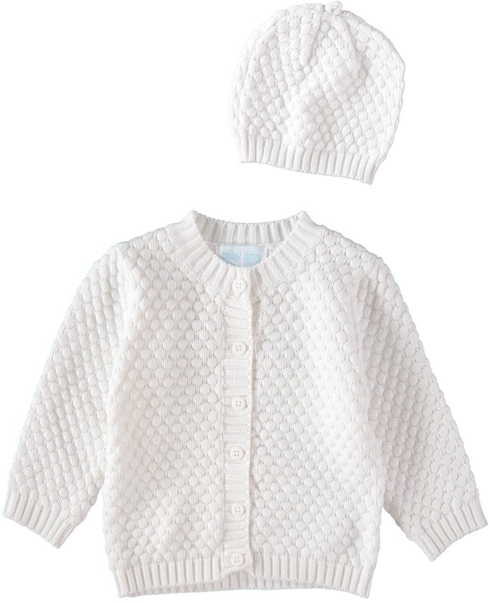 Baby Dove Popcorn Knit Cardigan & Hat Gift Set