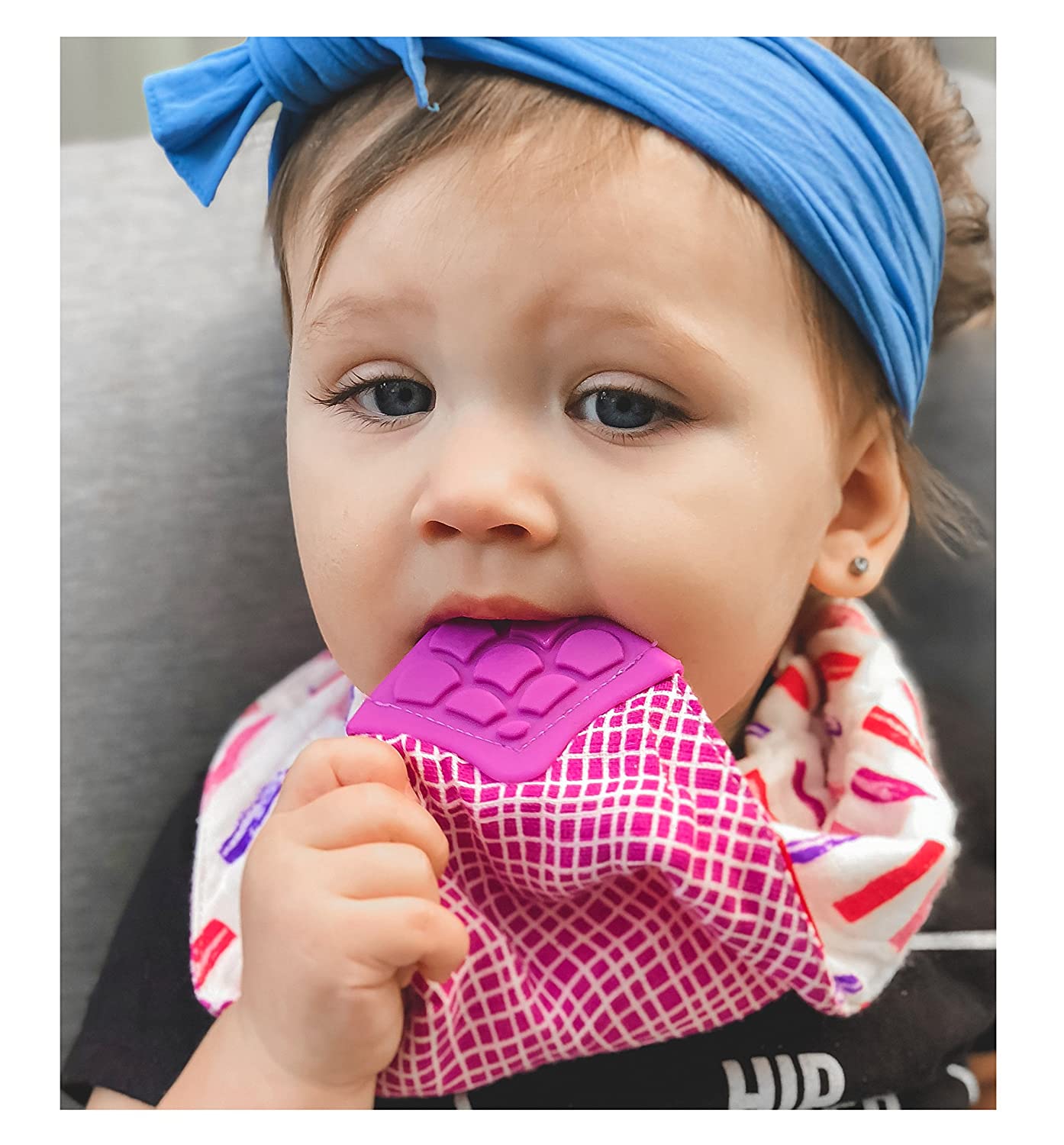 Nuby Reversible 100% Natural Cotton Muslin 3 Piece Teething Bib, Pink/Aqua/Purple, Flower/Butterfly/