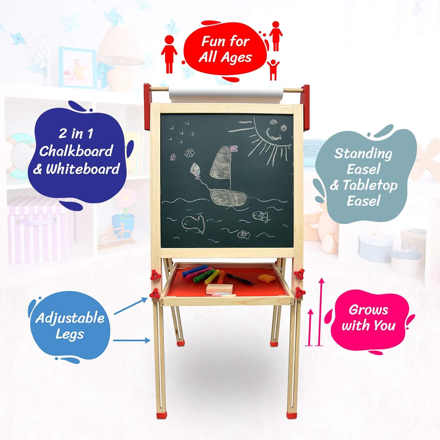 Create N Grow Adjustable Stand Large Double Sided Wooden Board Easel