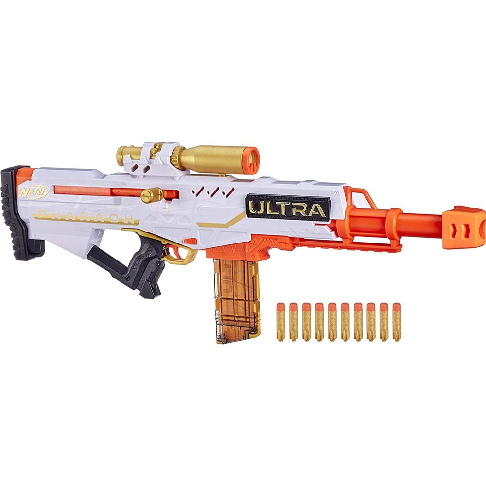 NERF Ultra Pharaoh Blaster with Premium Gold Accents, 10-Dart Clip, 10 Ultra Darts,