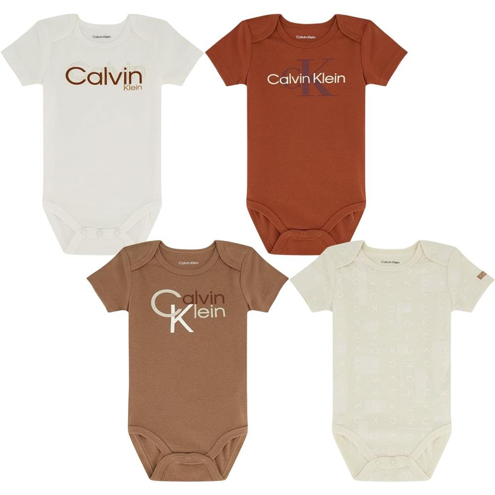 Calvin Klein Boys 0-9 Months Short Sleeve Bodysuit, 4-Pack