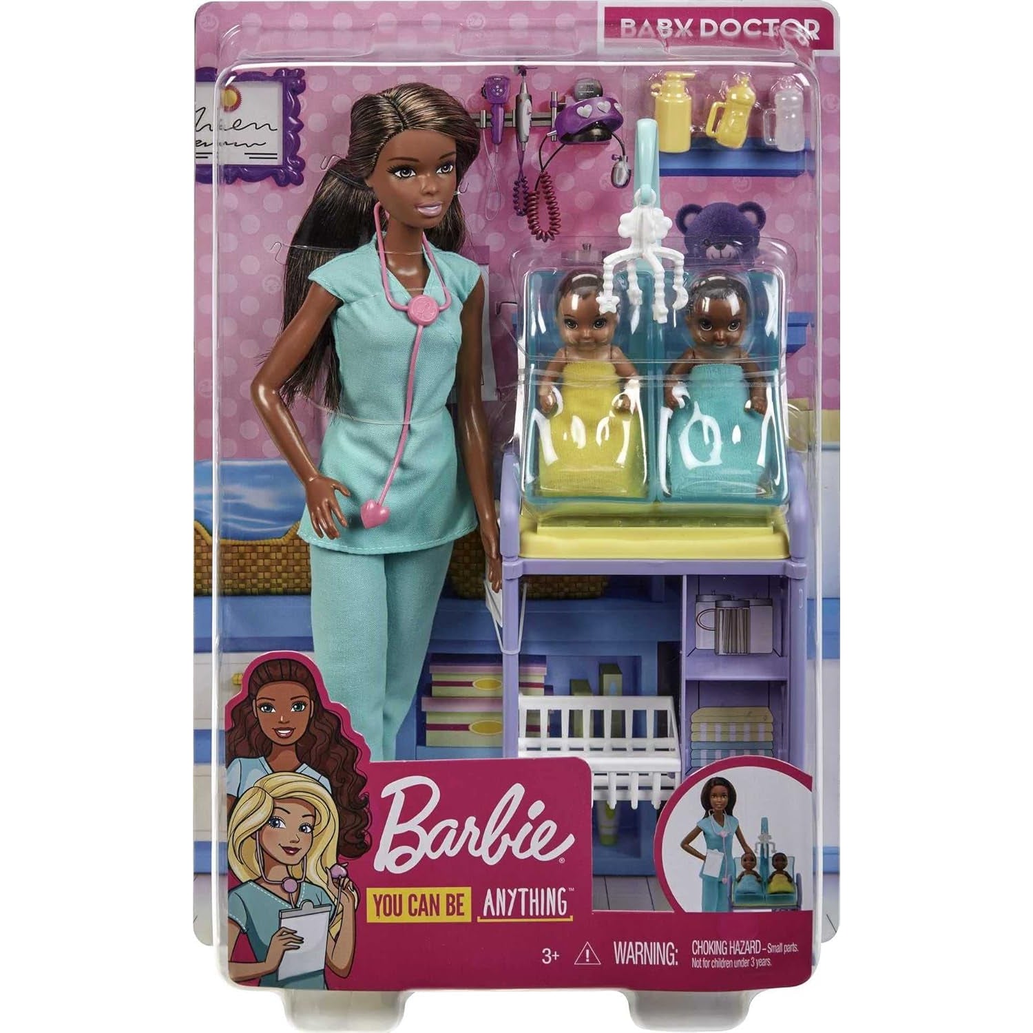 Mattel Barbie Careers Doll & Playset, Baby Doctor Theme with Brunette Fashion Doll, 2 Baby Dolls