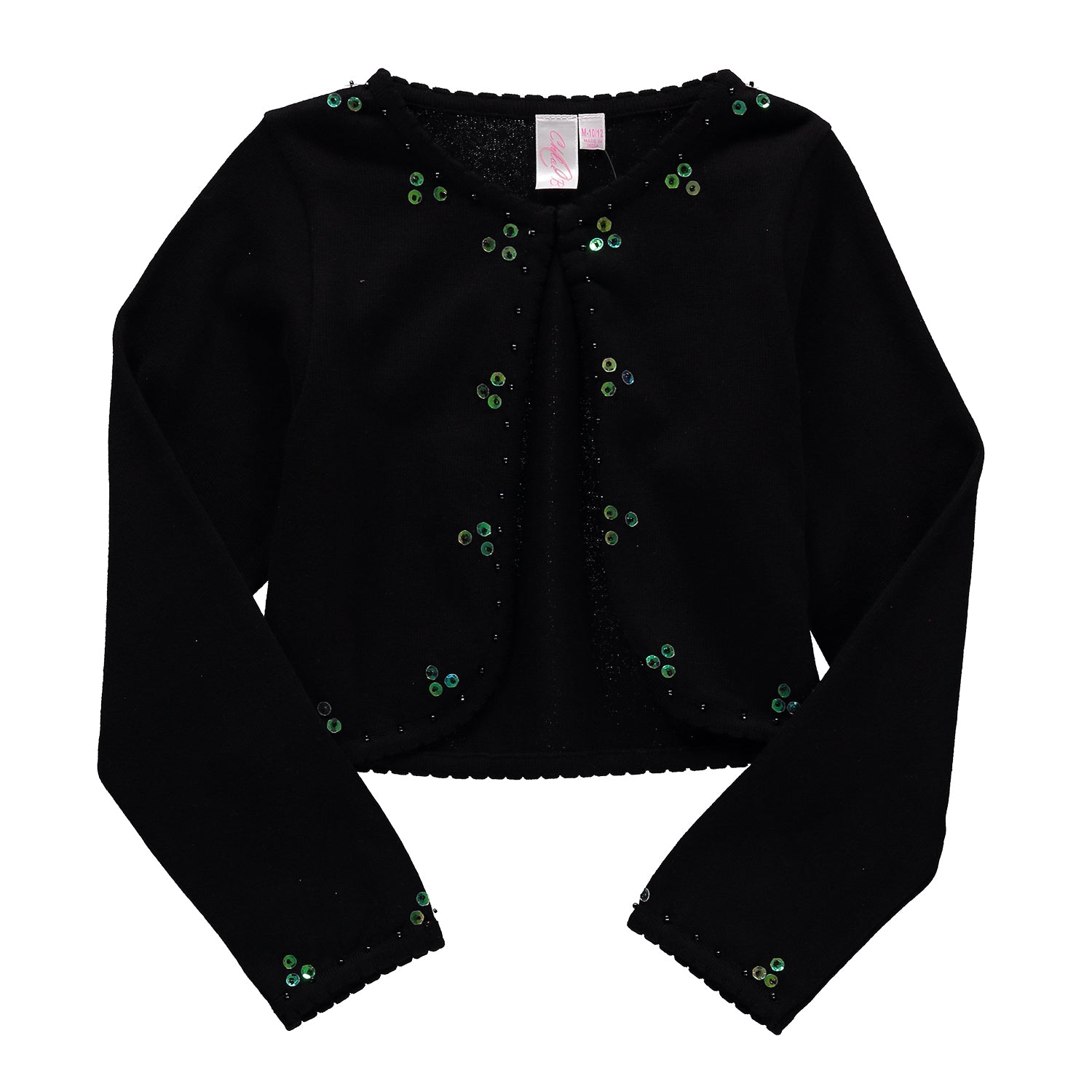 Cyndeelee Girls 2-16 Long Sleeve Beaded Scallop Sequin Trim Cotton Shrug