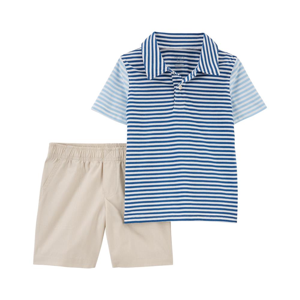 Carters Boys 2T-5T 2-Piece Striped Jersey Polo & Canvas Short Set