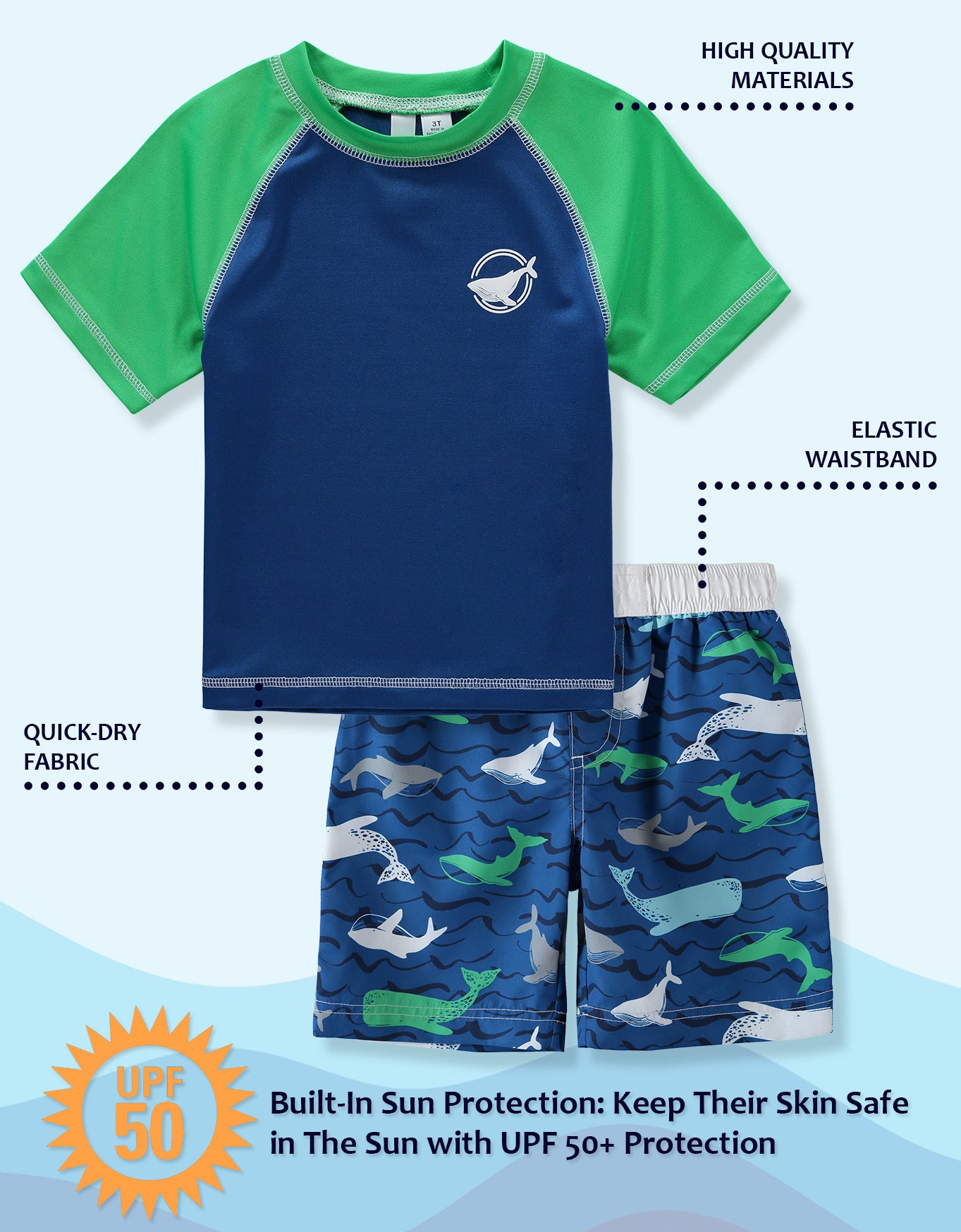 KIMU Boys 2T-4T Whale 2-Piece Rashguard Set