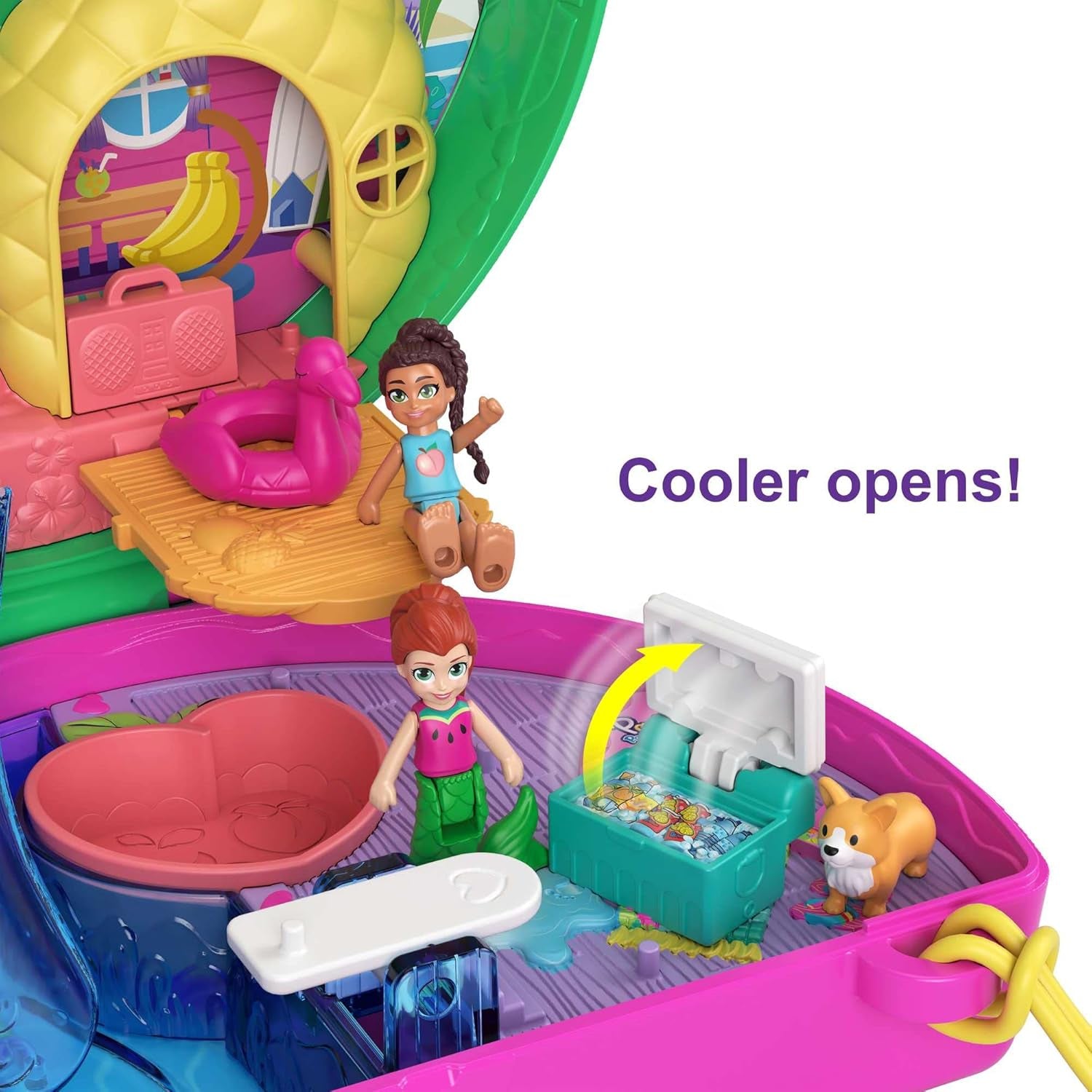 Mattel Polly Pocket Compact Playset, Scented Watermelon Pool Party with 2 Micro Dolls & Accessories