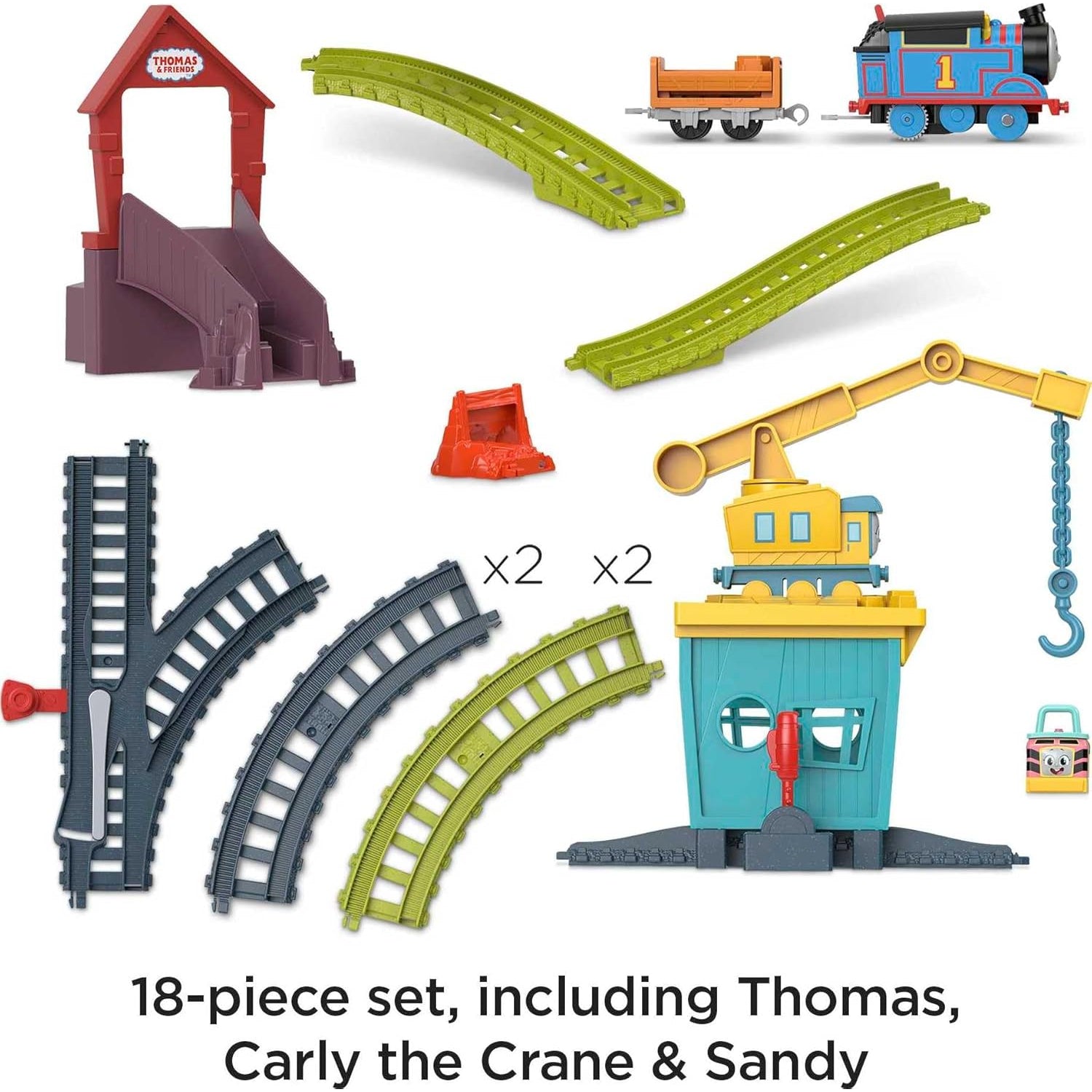 Fisher Price Thomas And Friends Train Set With Carly The Crane Sandy And Motorized Thomas, Fix ‘Em Up Friends