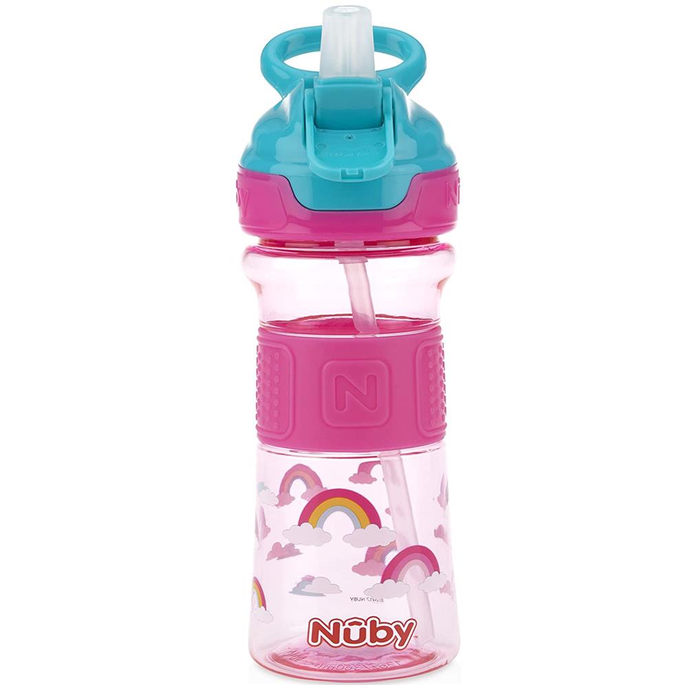 Nuby Flip-it Soft Spout Water Bottle, Pink Rainbows, 12 oz