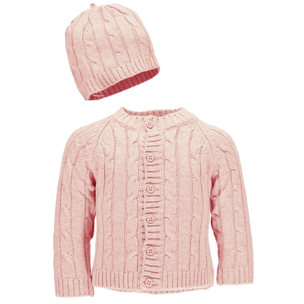 Baby Dove Girls 0-9 Months Cable Knit Cardigan & Beanie Set