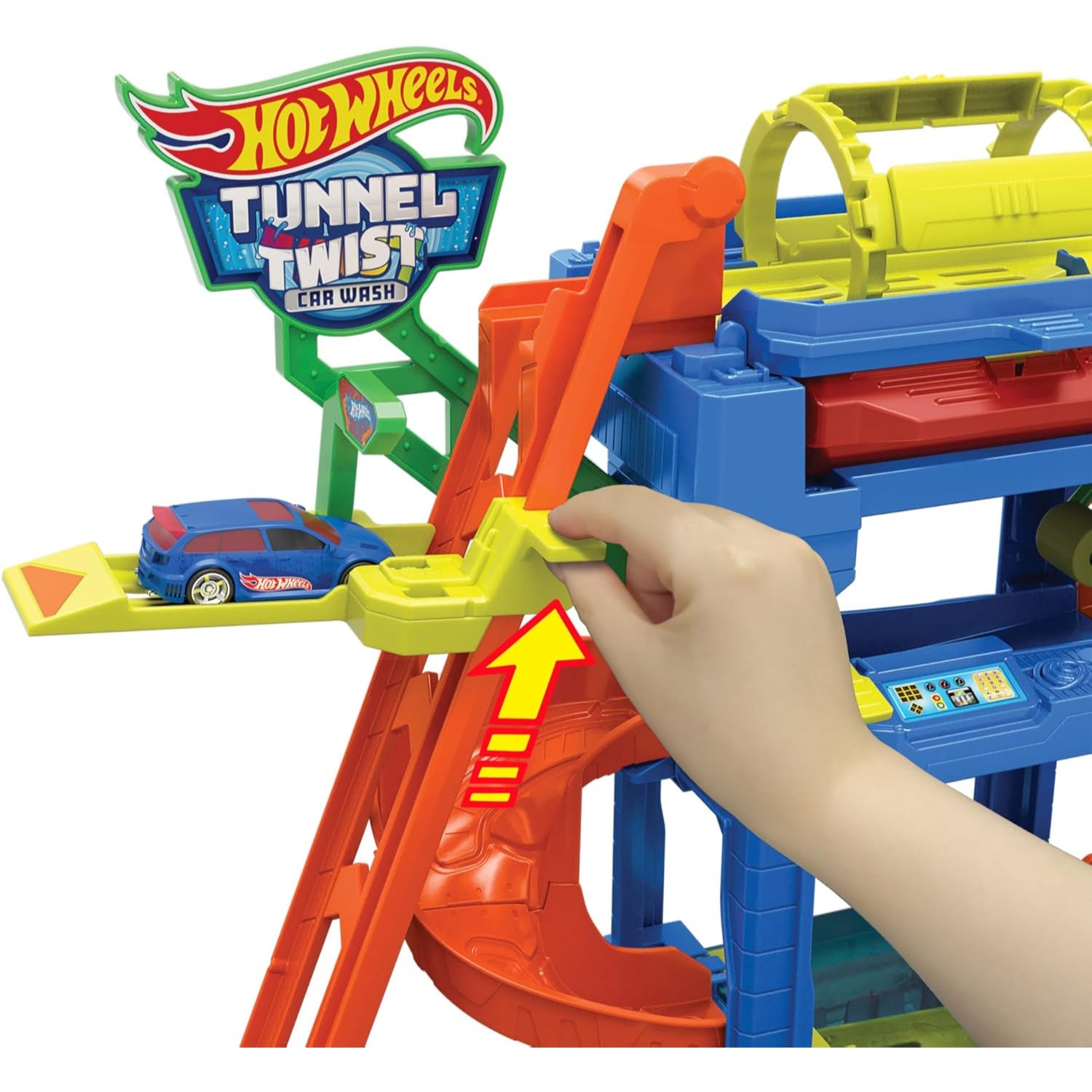 Hot Wheels Let's Race Tunnel Twist Car Wash, Colour Changing Tunnel Car Wash with 1 Colour Changing Vehicle in 1:64 Scale