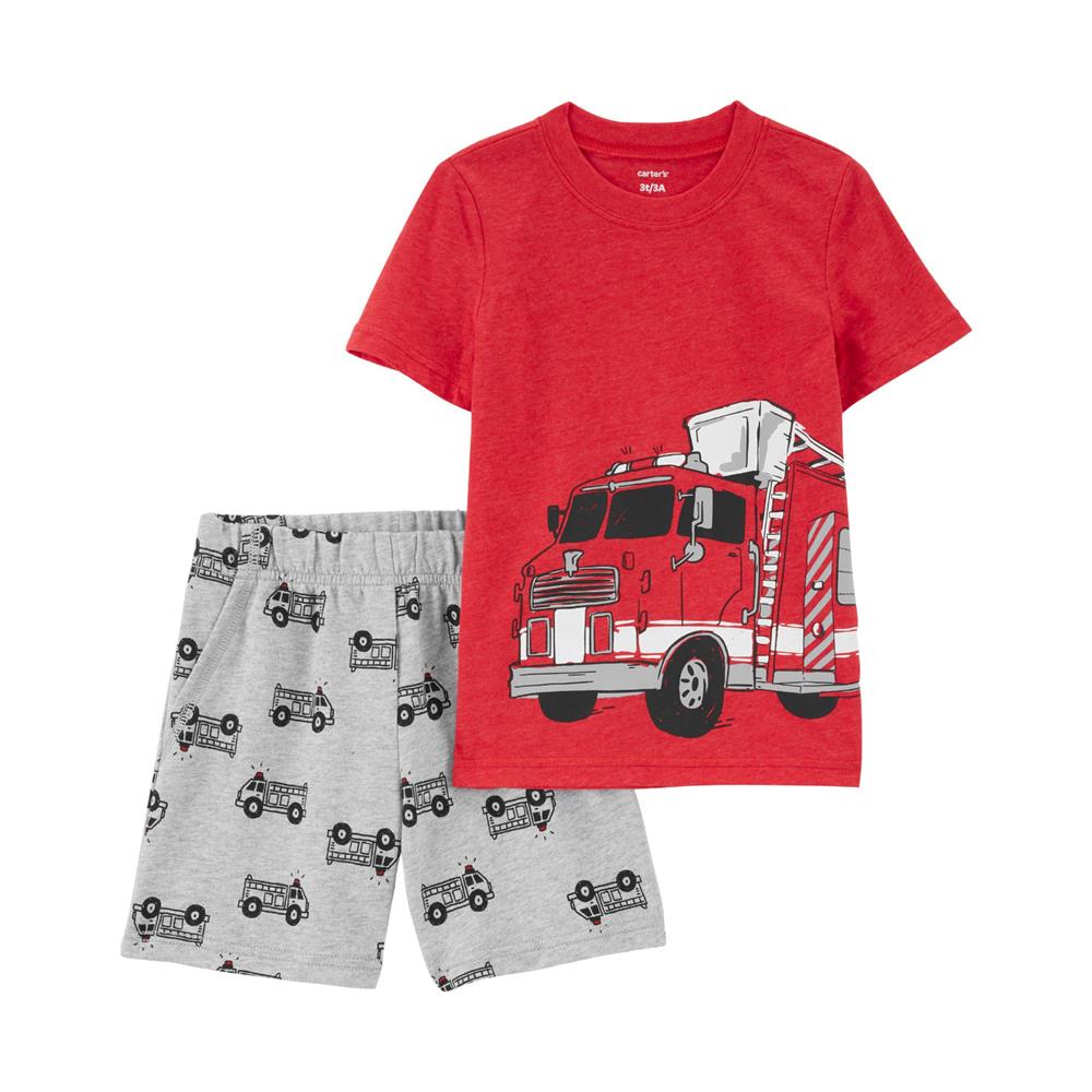 Carters Boys 12-24 Months 2-Piece Firetruck Snow Yarn Tee & Short Set