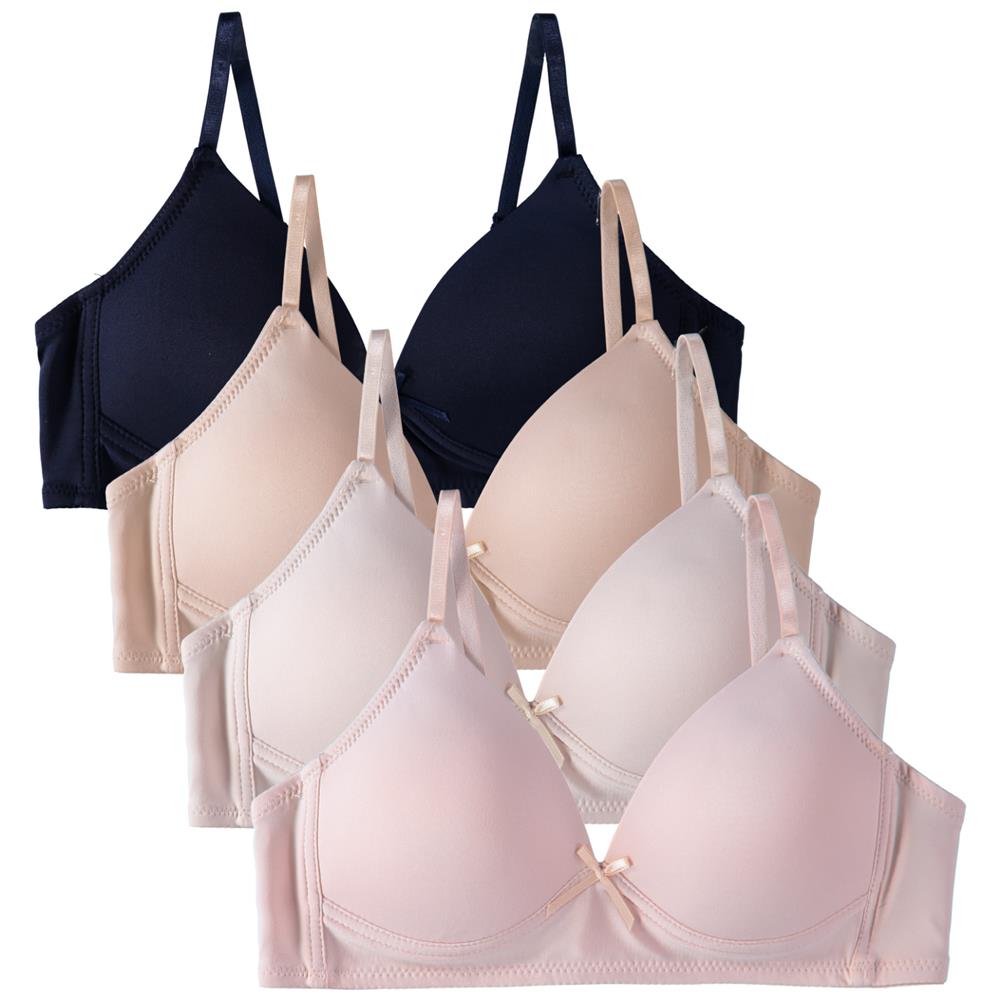 Cyndeelee Girls 7-16 Wireless Molded Padded Bras with Adjustable Straps, 4-Pack