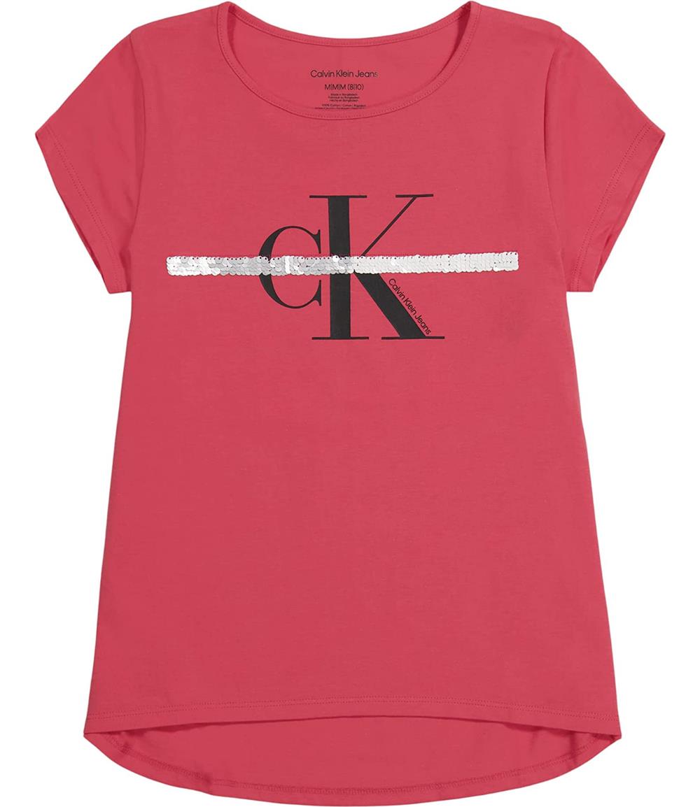 Calvin Klein Girls 7-16 Sequin Stripe Logo T-Shirt