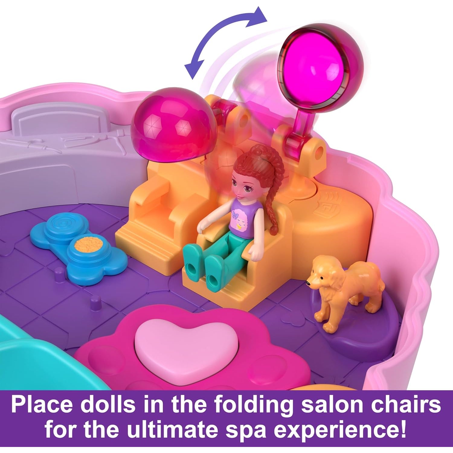 Mattel Roll over image to zoom in Polly Pocket Groom & Glam Poodle Compact Playset with 2 Micro Doll