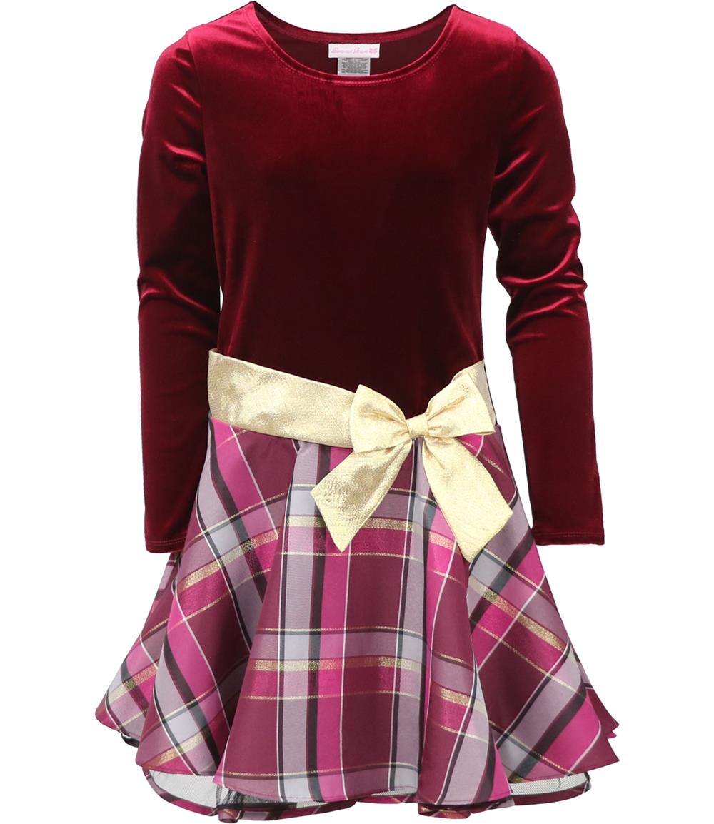 Bonnie Jean Girls 7-16 Christmas Velvet Drop Waist Plaid Dress