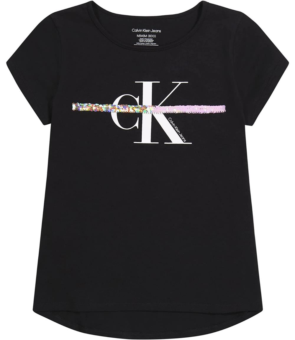 Calvin Klein Girls 7-16 Sequin Stripe Logo T-Shirt