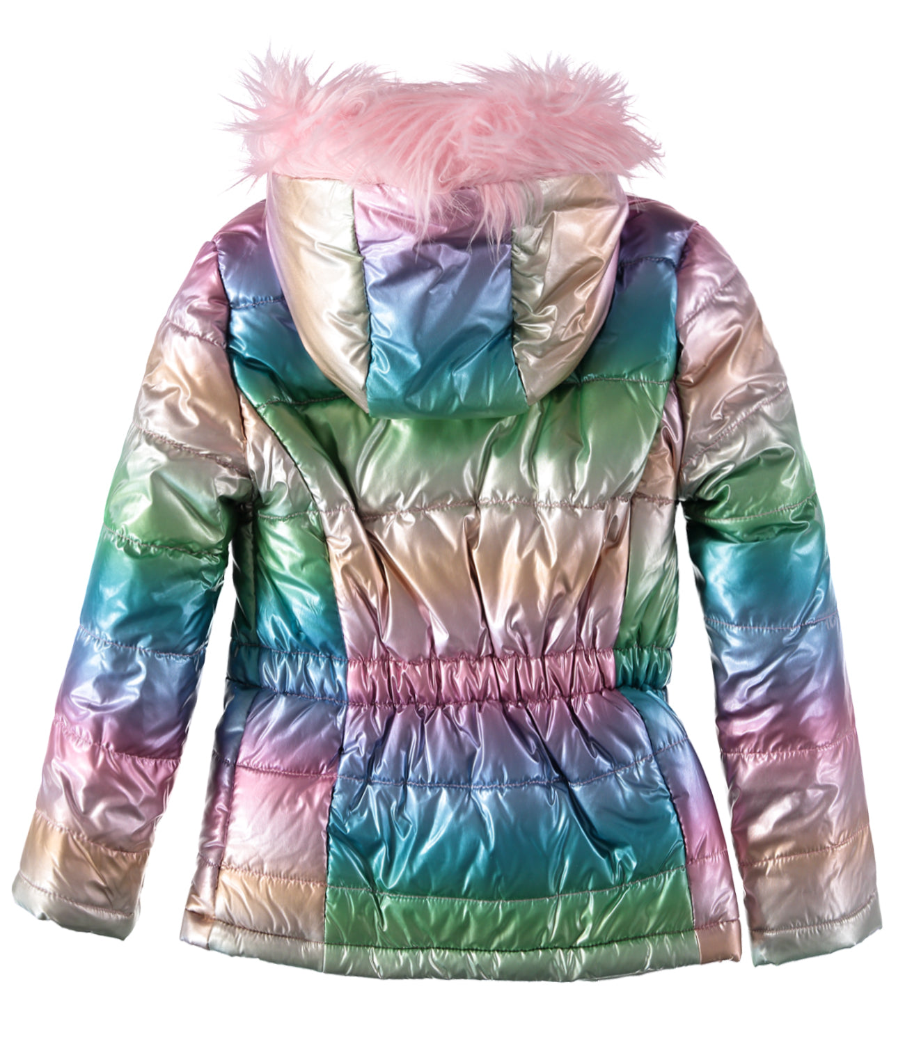 Rothschild Girls 7-16 Metallic Quilted Anorak Jacket with Fur Hood