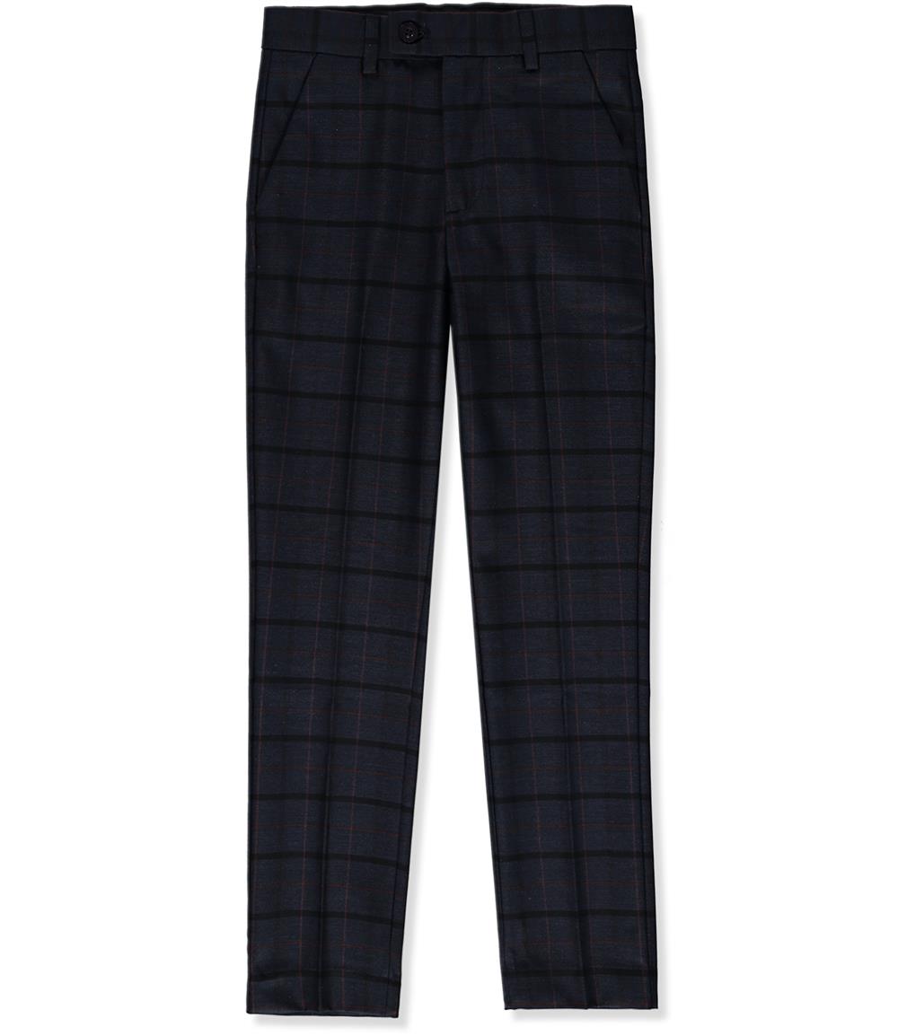 Leo & Zachary Boys 4-16 Adjustable Waist Slim Fit Rust Glen Plaid Dress Pant