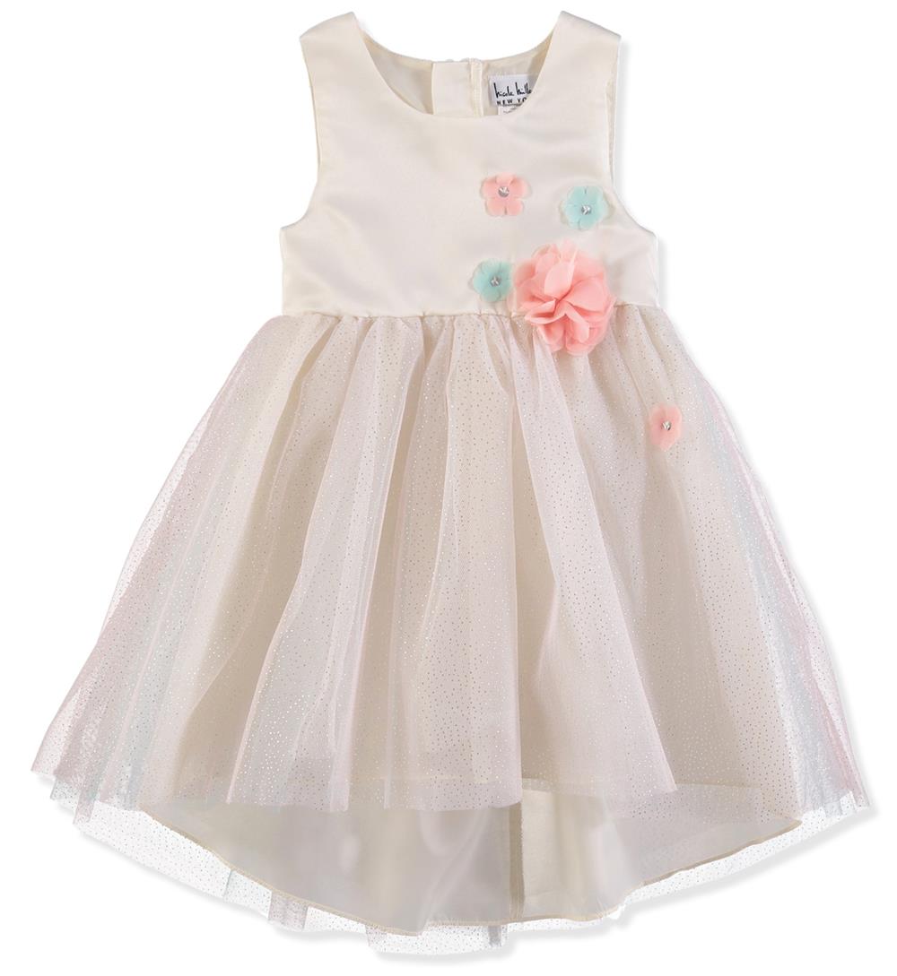 Nicole Miller Girls 12-24 Months Satin Tulle Flower Hi Low Dress