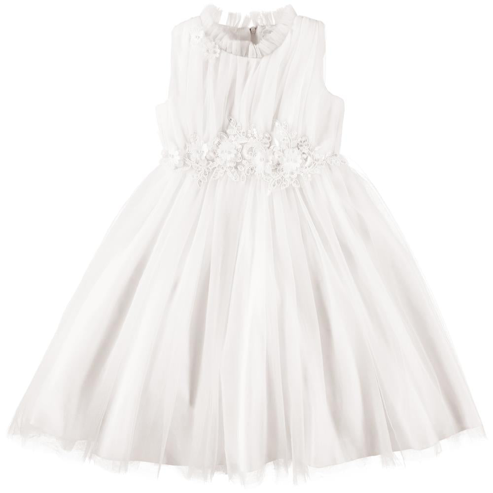 Cyndeelee Girls 4-16 Sleeveless Embroidered Ruffle Neck Tulle Party Dress Wedding Flower Girl Dress