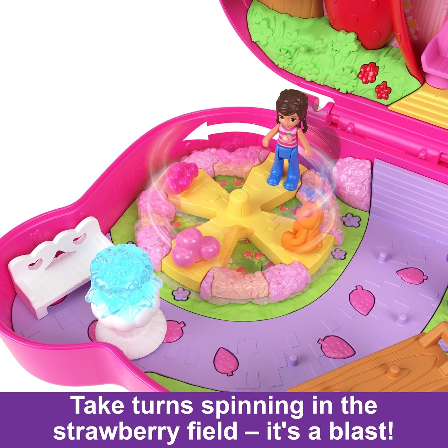 Mattel Polly Pocket Dolls & Playset, Straw-Beary Patch Compact with 2 Micro Dolls & 12 Accessories