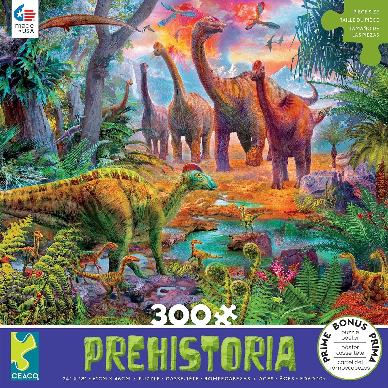 Ceaco Prehistoria, Jurrasic Jungle Jigsaw Puzzle, 300 Pieces, For Ages 10+ Years