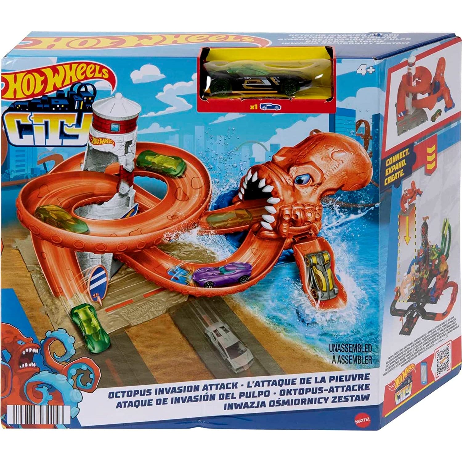 Hot Wheels Toy Car Track Set City Octopus Invasion Attack Playset