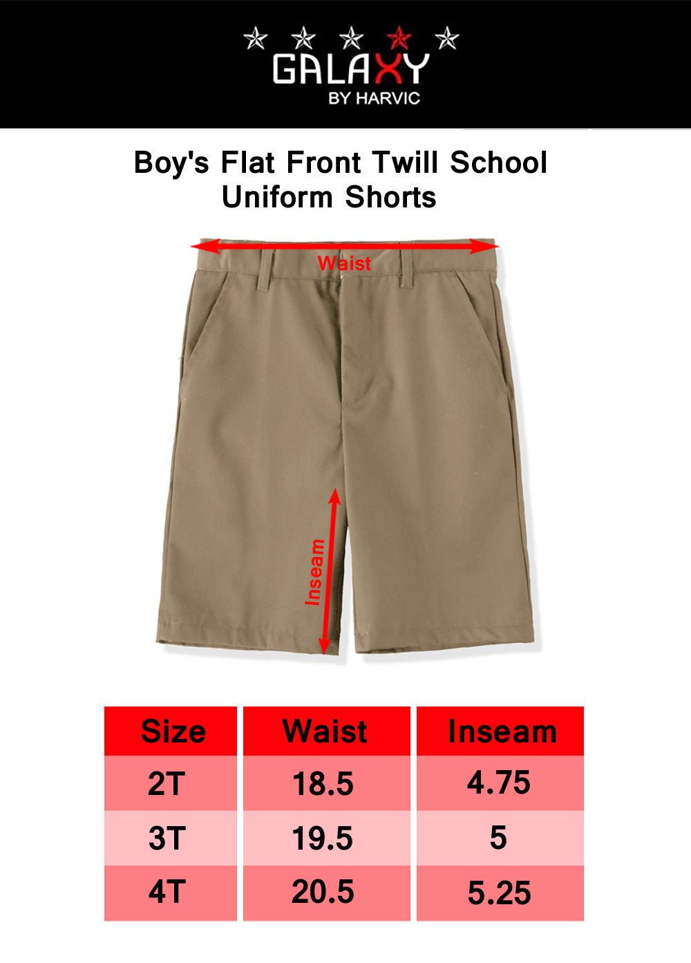 Galaxy Boys 2T-4T Flat Front Twill School Uniform Short