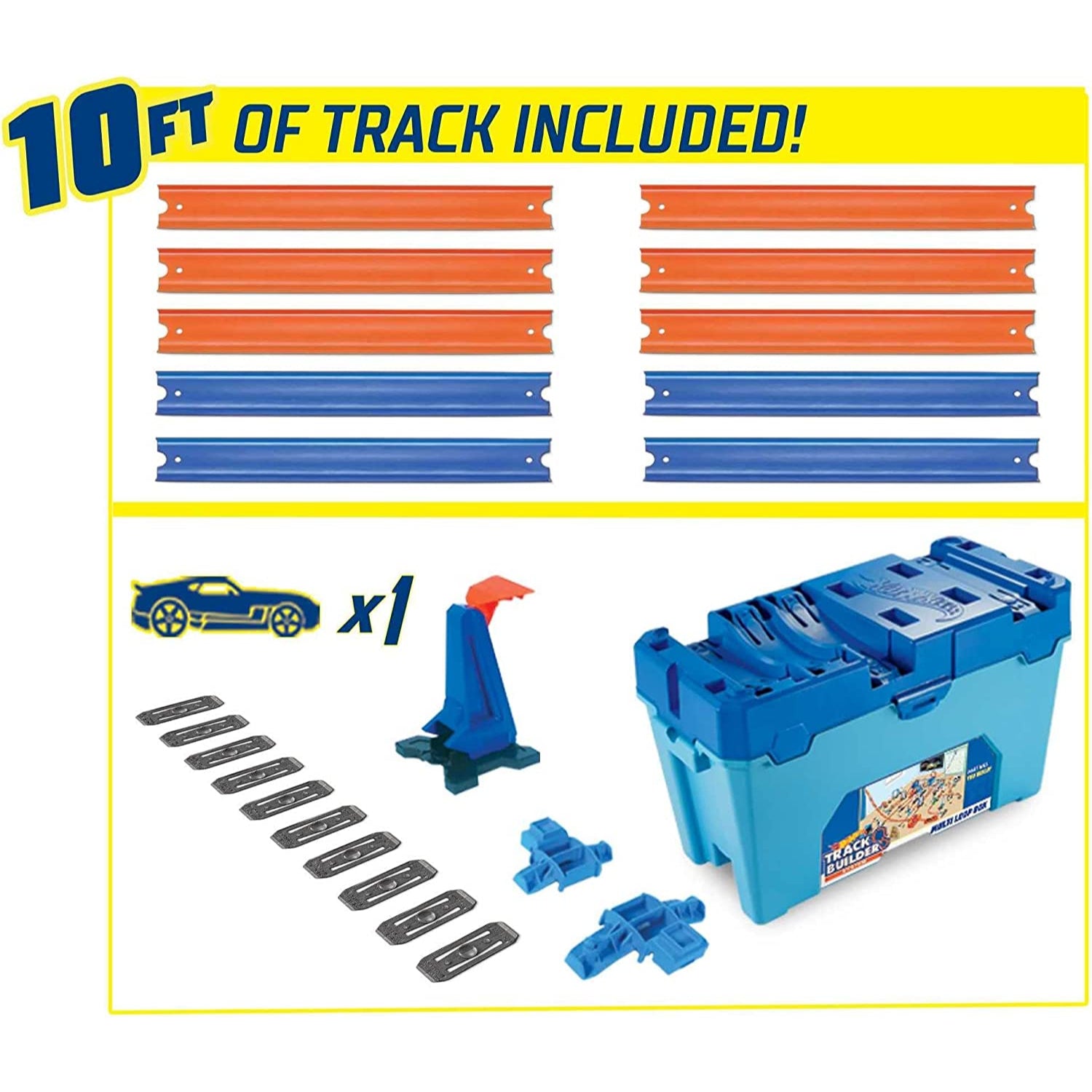 Mattel Hot Wheels Track Builder Playset Multi Loop Box, 10-Ft of Track & 1 Toy Car in 1:64 Scale