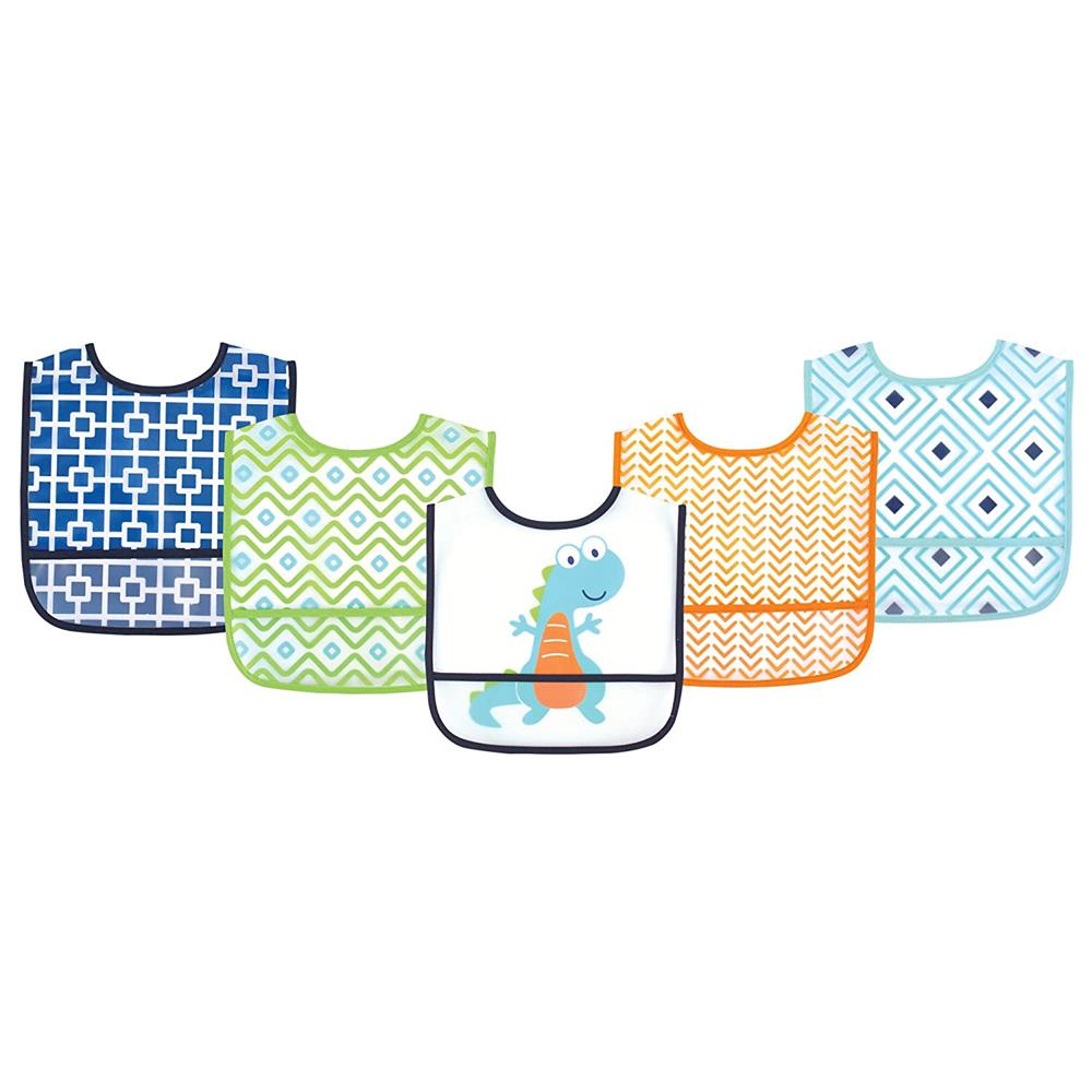 Luvable Friends Waterproof Bib 5-Pack, Dino