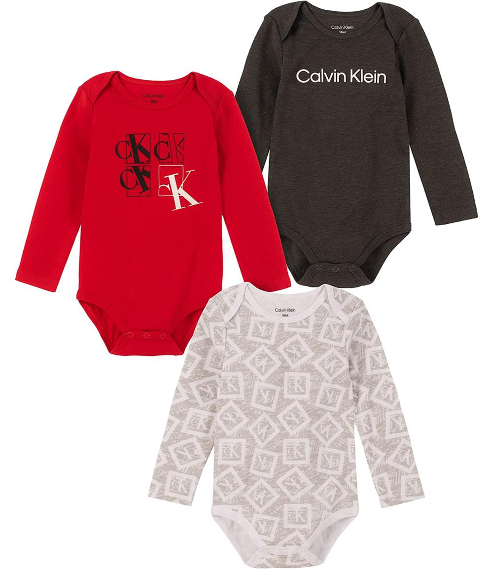 Calvin Klein Boys 0-9 Months 3-Pack Long Sleeve Bodysuits