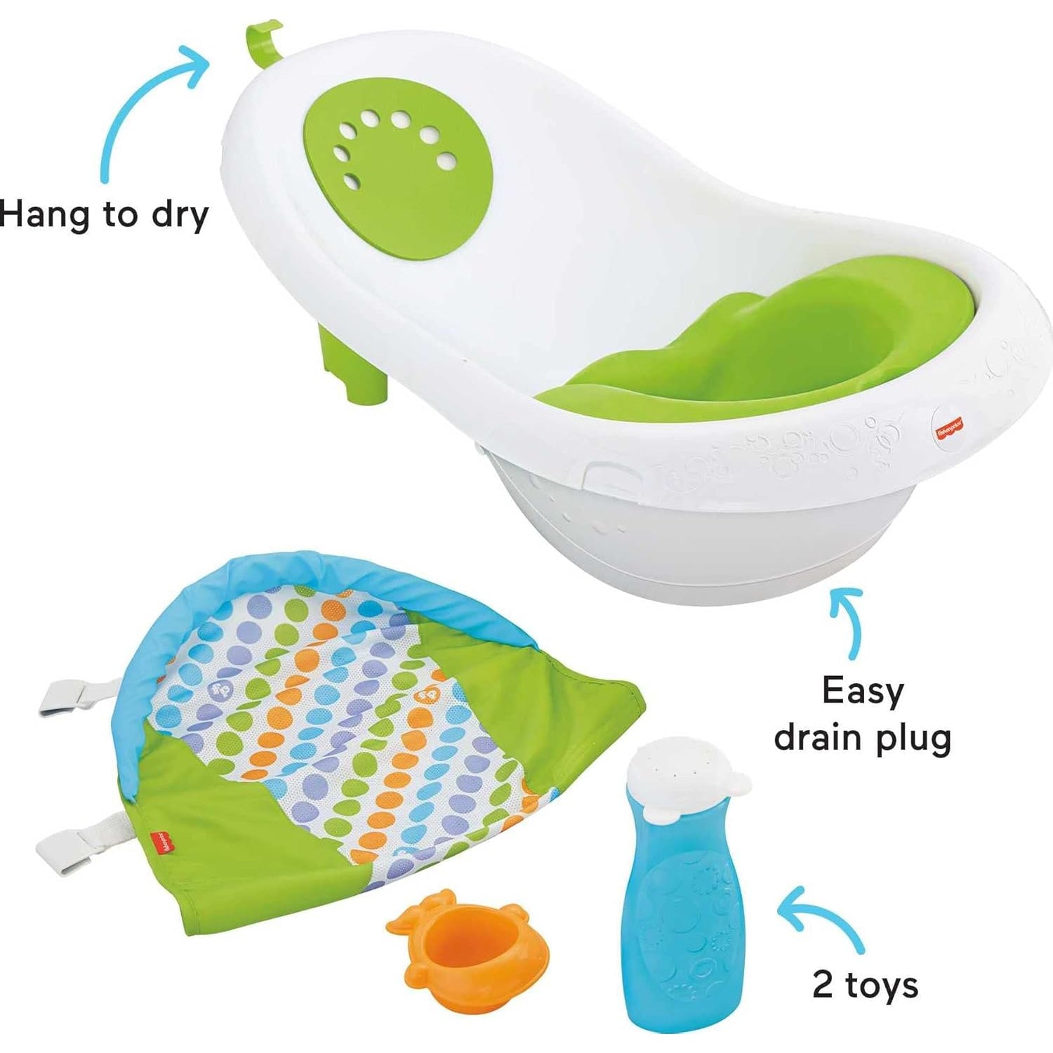 Fisher Price Baby Bath Tub, 4-In-1 Newborn To Toddler Tub With Bath Toys, Sling ‘n Seat Tub, Green