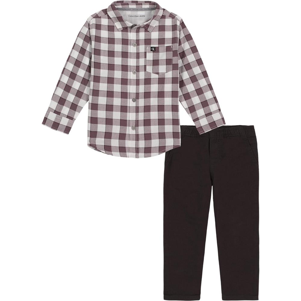 Calvin Klein Boys 2T-4T Woven Button Down Shirt Pant Set