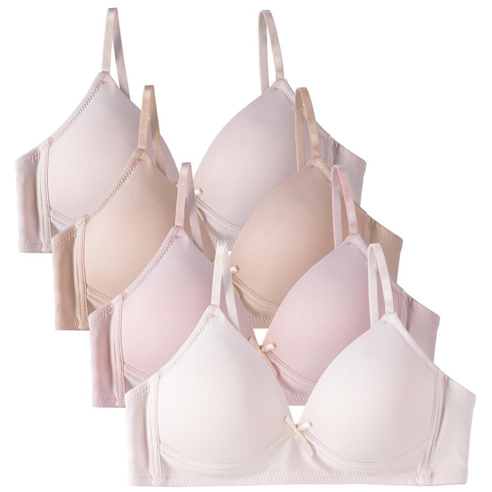 Cyndeelee Girls 7-16 Wireless Molded Padded Bras with Adjustable Straps, 4-Pack