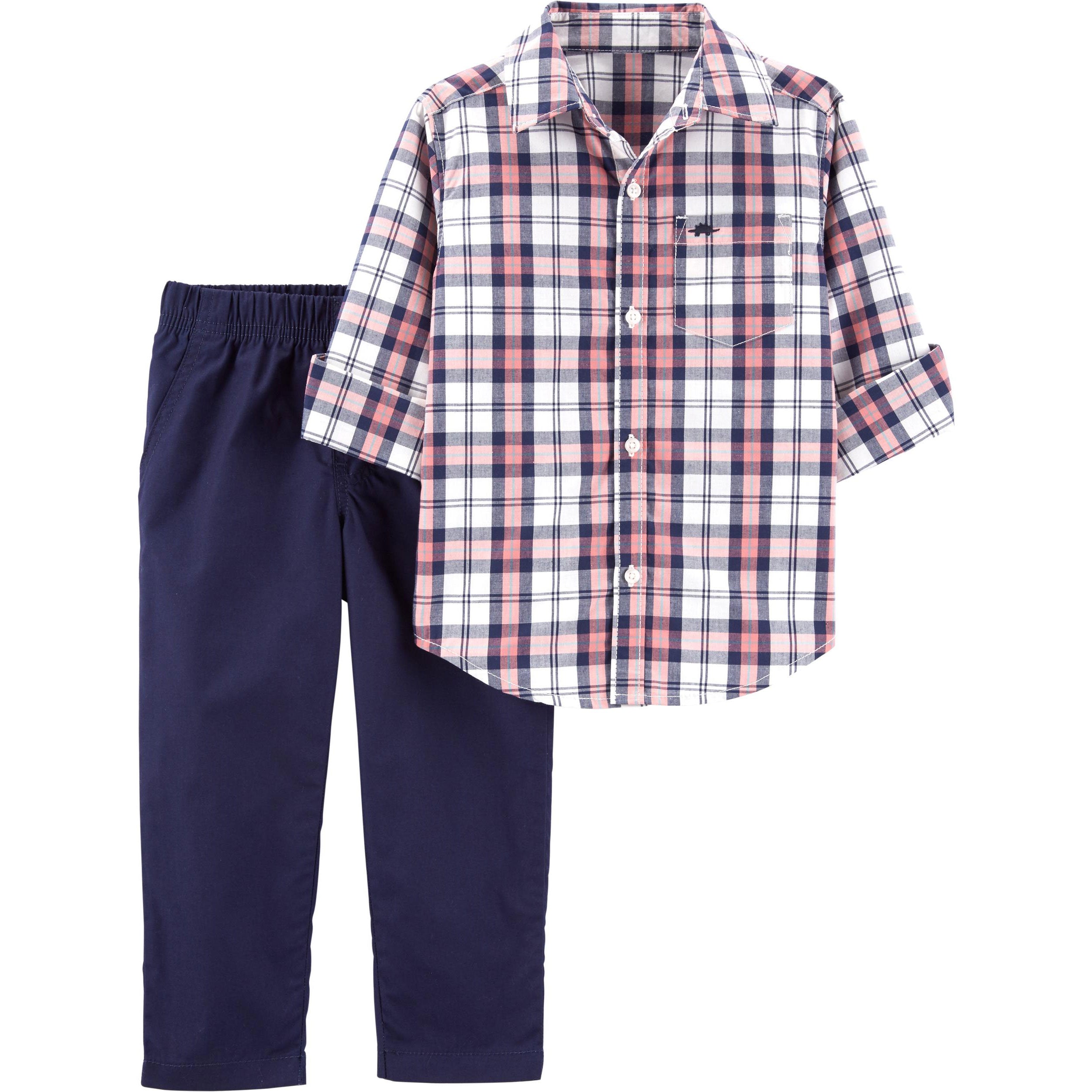 Carters Boys 2T-5T Plaid Woven Pant Set