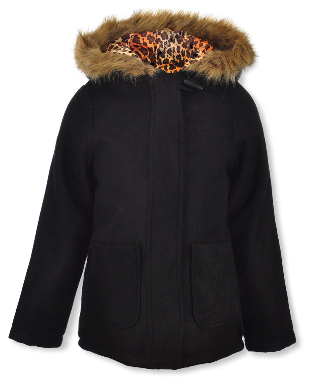 Jessica Simpson Faux Fur Hood Textured Jacket