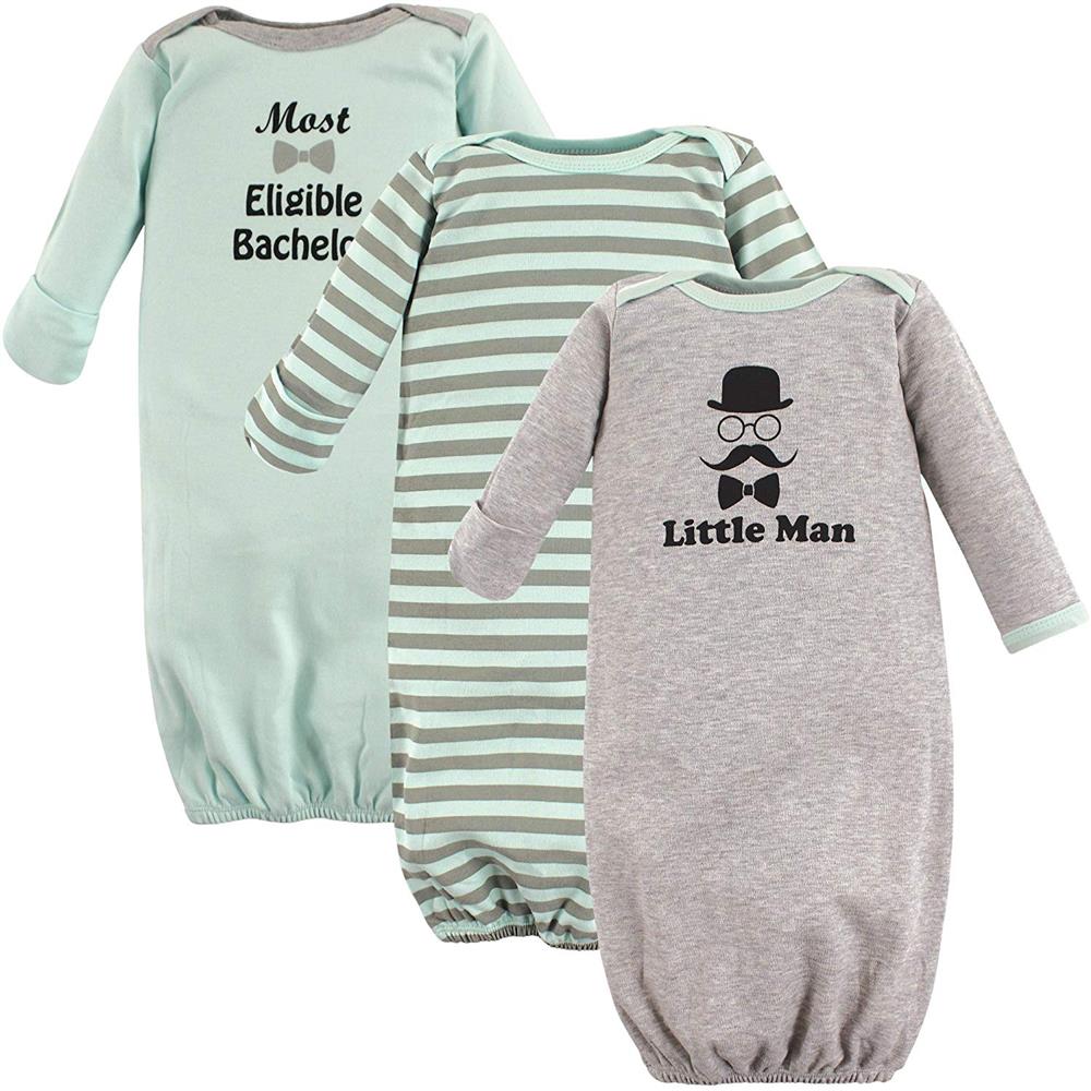 Luvable Friends Boys Little Man 3-Pack Gown