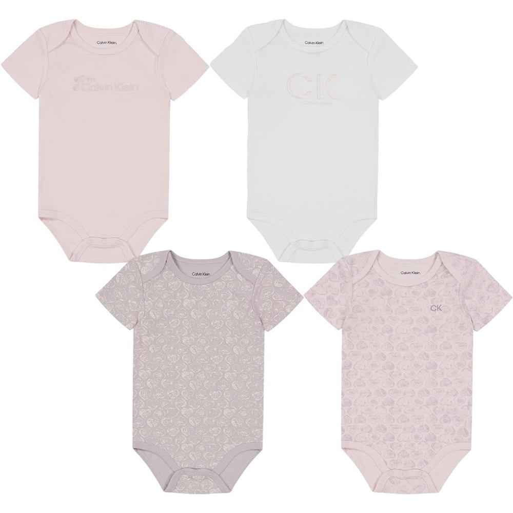 Calvin Klein Girls 0-9 Months Short Sleeve Bodysuit, 4-Pack