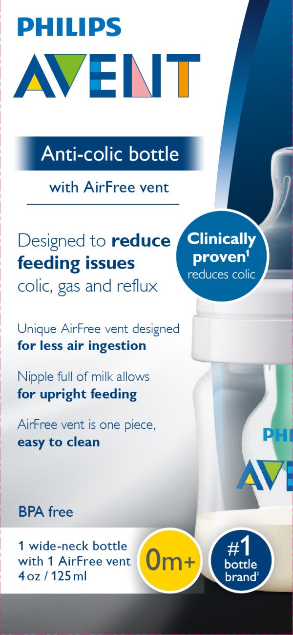 Philips Avent Anti-colic Bottle with AirFree vent, 4oz, 1pk, Clear